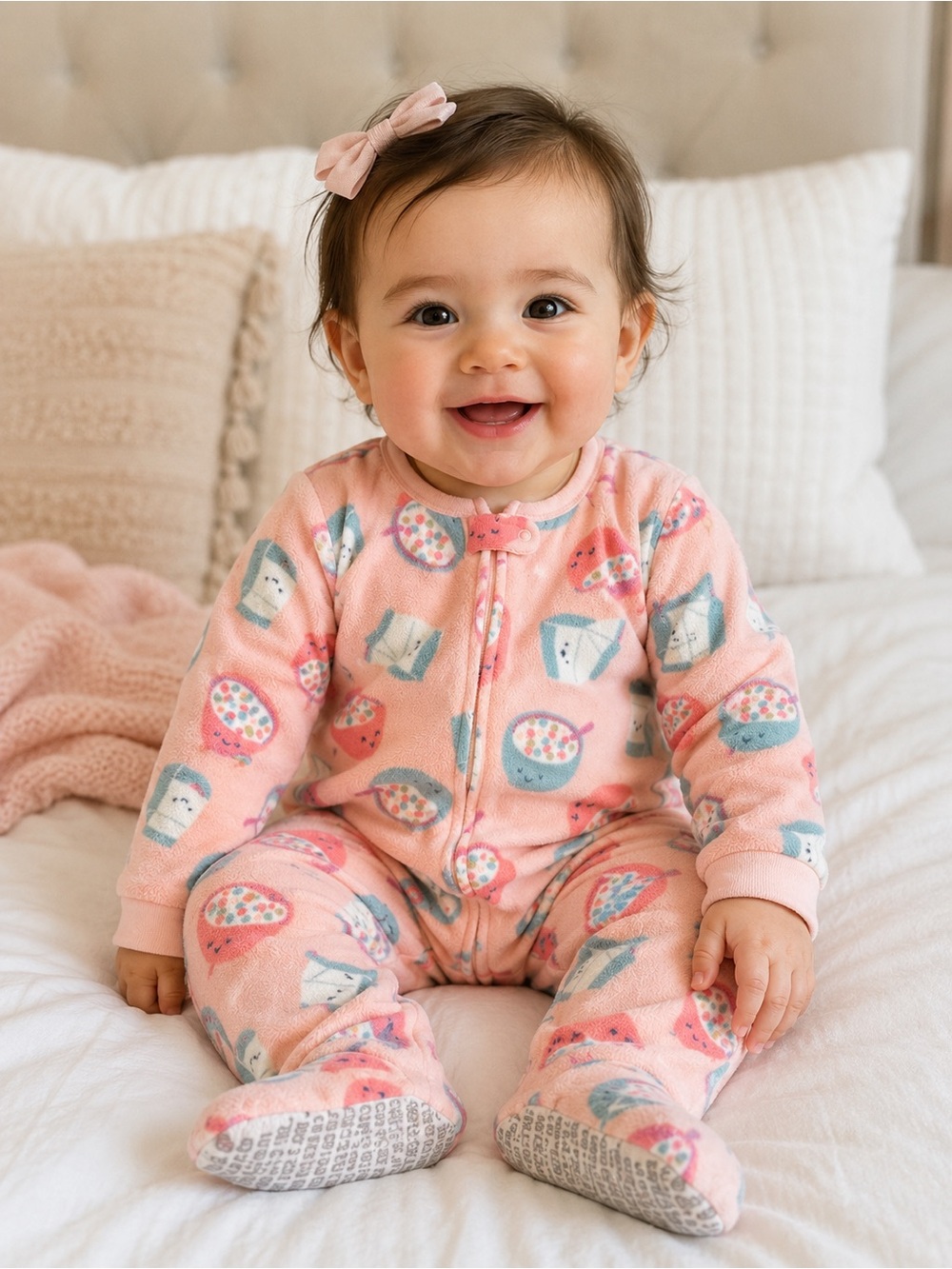 Carter's Pink Fleece Footed One-Piece with Blue and White Animal Prints